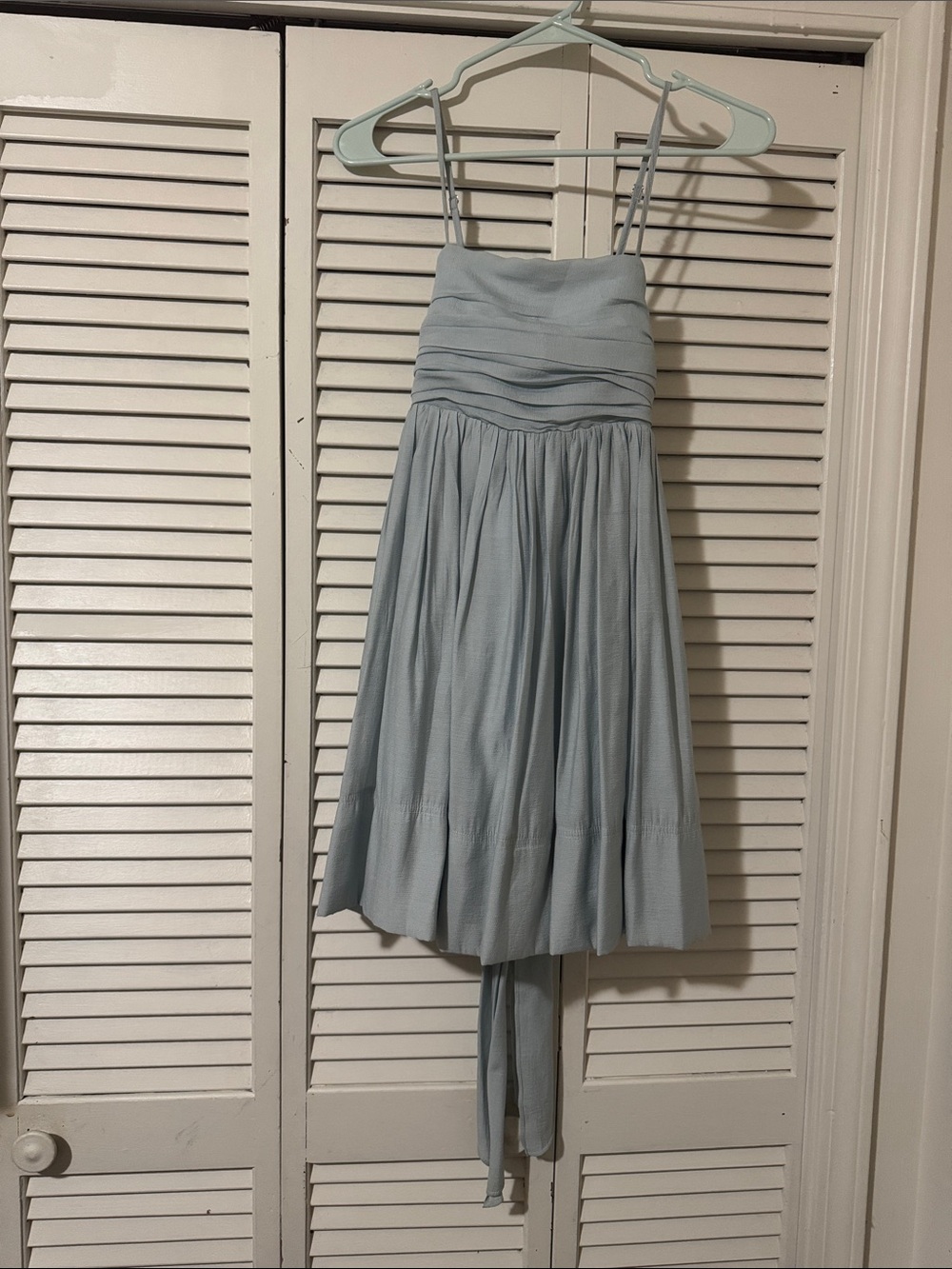 Womens Sleeveless Spagetti Strapped Pleated Sundress in Light Blue Small